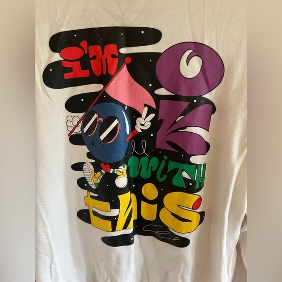 ZARA Sweatshirt White Medium Street Style Graphic Multicolor Rare - Picture 6 of 6